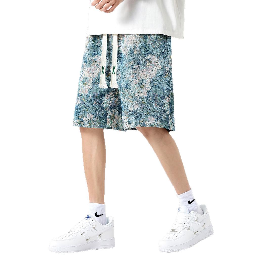 High-end American Trend Full of Printed Ice Silk Cool Shorts Men's Summer Thin Casual Vacation Beach Pants