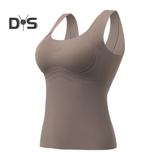 Winter Women Thermal Vest with Chest Pads Seamless Velvet Fast Temperature Lock Heating Slim Fit Elastic Sleeveless Inner Wear Bottoming Tank Top