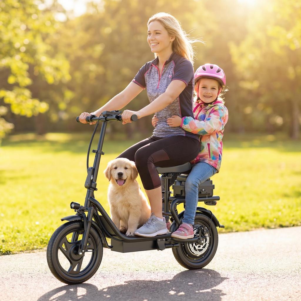 AOVOPRO ESBSXLX Dual Suspension 500W 14 Inch Commuter Electric Scooter 10.4Ah with Seat & Carry Box for Adult-Up To 27 Miles