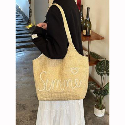 Tote Bag mit großer Kapazität, bestickte Buchstaben, für den täglichen Weg zur Arbeit, einzelne Schultertasche