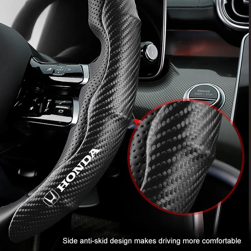 Car Hot 2025 Car Steering Wheel Cover Carbon Fiber Sports Ultra-thin Non-slip Card Cover for Honda Civic Accord CRV HRV Fit Jazz
