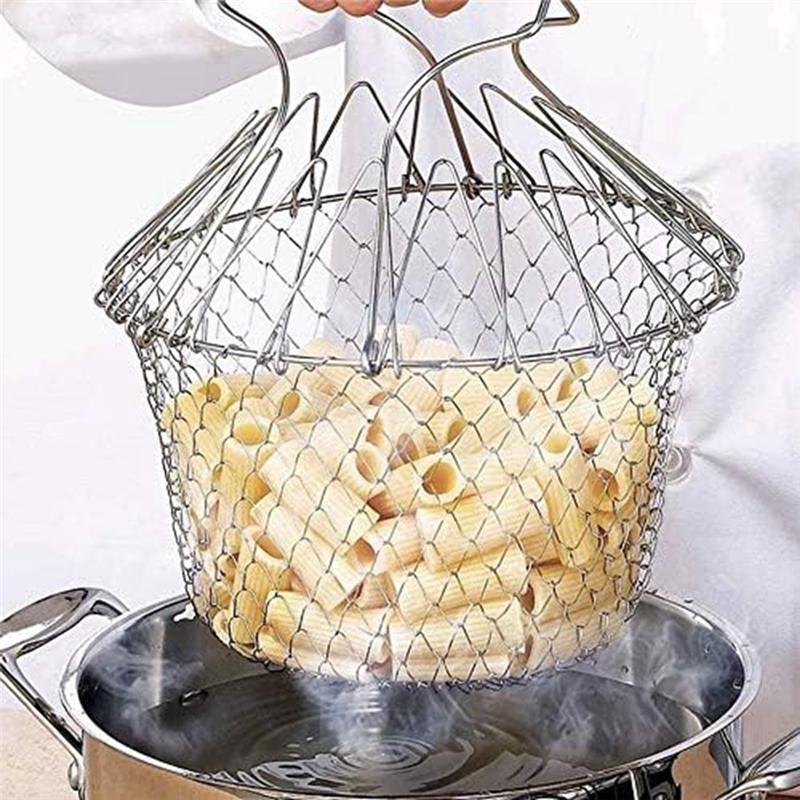 ABWR-Household Folding Draining Basket Kitchen Multi-Function Poaching Boiling Deep Frying Basket