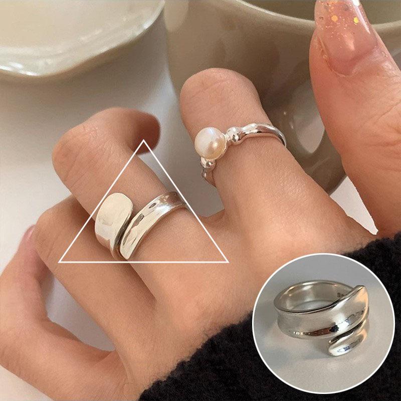 

Кольцо в корейском стиле из серебра S925 с покрытием в виде неправильного листа - Женская винтажная мода, простое геометрическое открытое кольцо с изогнутым краем в форме сердца для указательного пальца. Adjustable Open