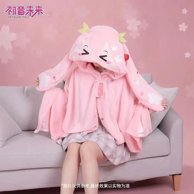 Hatsune Cherry Blossom Multi Functional Hooded Cloak Soft And Warm Nap Shawl Air-Conditioned Blanket Office Dormitory Girl Gift