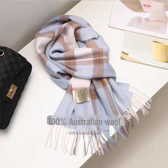 100% Wool Plaid Scarf for Women - Luxury Gift Shawl, Pure Wool Neck Scarf