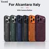 Capa Magnética Italiana para iPhone 18 17 Pro Max com MagSafe Capa de Couro Protetor de Botão da Câmera Capa Traseira do Telefone