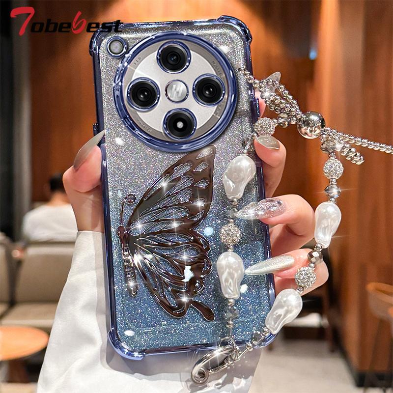 Laser Butterfly Shockproof Plating Glitter Bracelet Case For OPPO Find X8 Pro X8S Plus X7 Ultra Silicone Cover