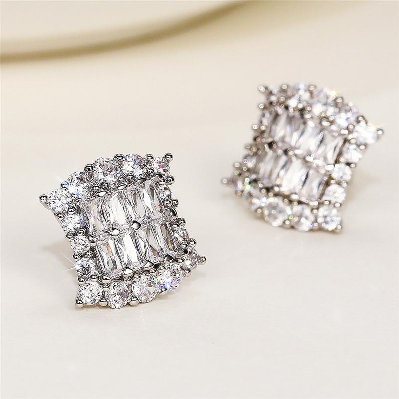Huitan Simple Classic Geometric Shaped Stud Earrings with Crystal CZ Ear Accessories for Women High Quality Exquisite