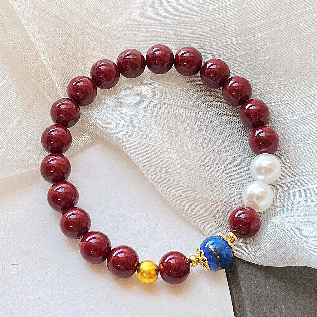 

Autumn And Winter Retro Encore Red Shijia Pearl Natural Lapis Lazuli Bracelet Bracelet Women