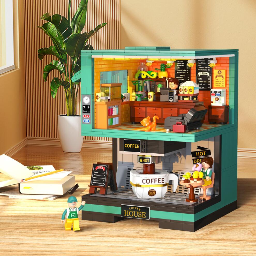 Creative Coffee Building Blocks Set with Mini Figures, 1228 PCS Detailed Modular Coffee House Kit