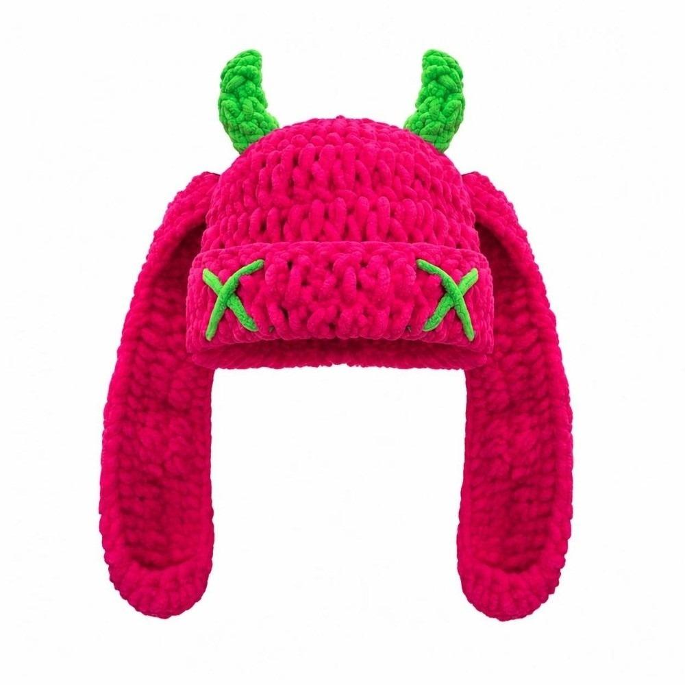 Soft Warm Little Devil Long Ears Cap Elastic Knit Warm Windproof Cap Cold Weather Wear
