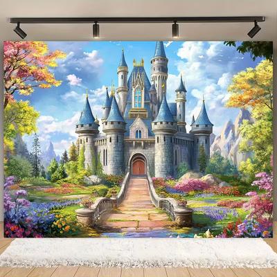 2D Fairy Tale Castle Backdrop Cloth for Princess & Enchanted Party Photo Booth Background