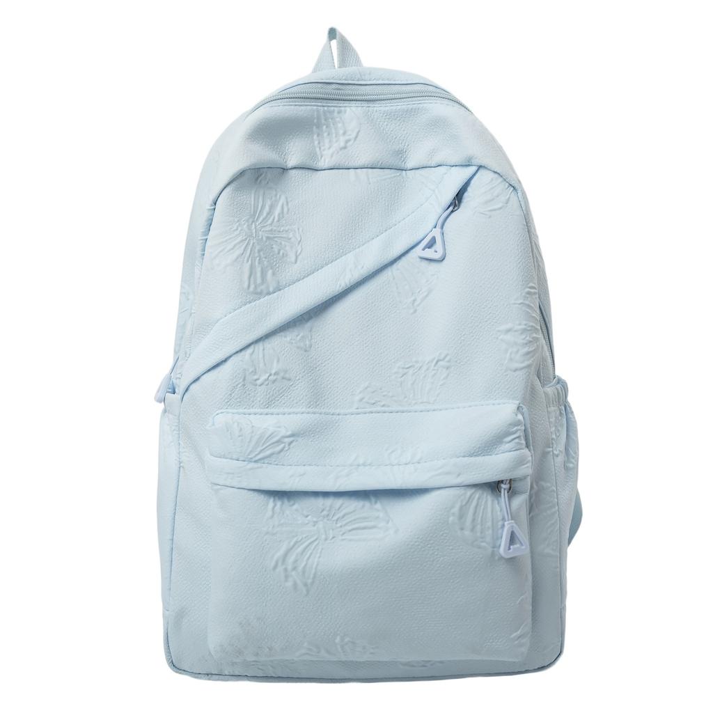Schoolbag New Ins Wind Large Capacity Simple Solid Color Schoolbag Embossed Fashion Backpack Women's Splicing Design Backpack