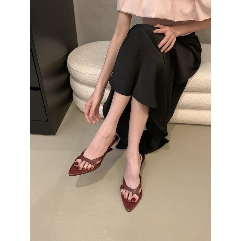 Sexy leopard print pointed wedge heel with sandals, new niche two wear high heels sandals