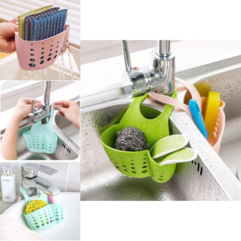 Versatile Kitchen Sink Soap Sponge Holder With Adjustable Strap For Easy Organizing