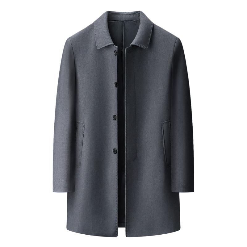 Men's mid-length windbreaker, middle-aged business casual lapel wool coat, father's outfit, leader cadre wool coat
