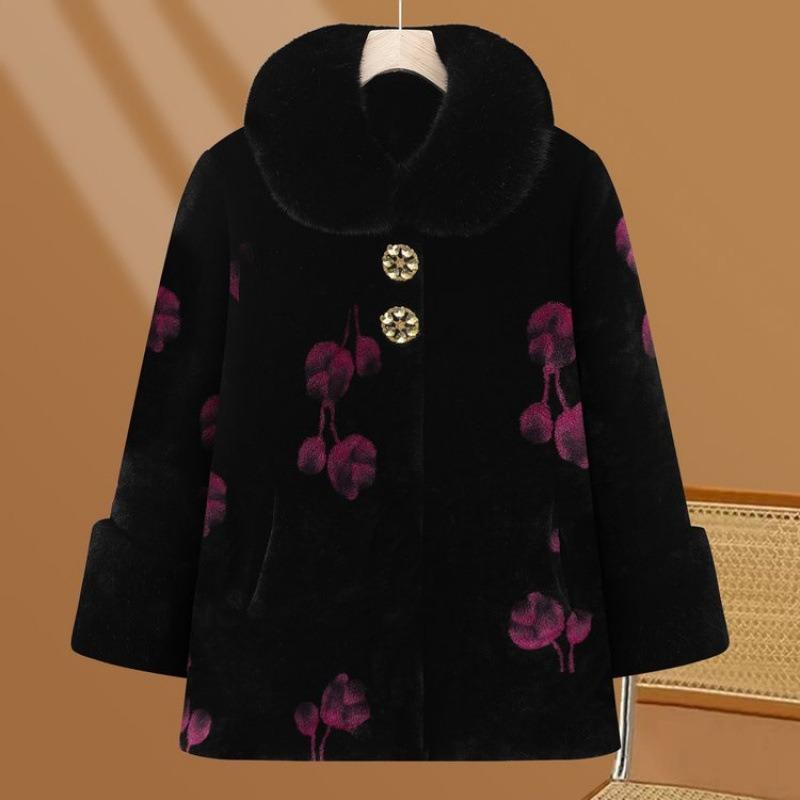Mink winter winter coat coat velvet medium and long old lady thickened padded jacket women