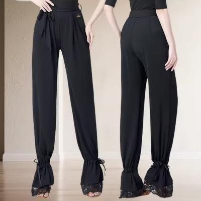 Pantaloni da Danza Latina Elasticizzati in Vita da Donna Danza Standard Nazionale Danza di Sala da Ballo Professionali Pantaloni da Pratica Moderna