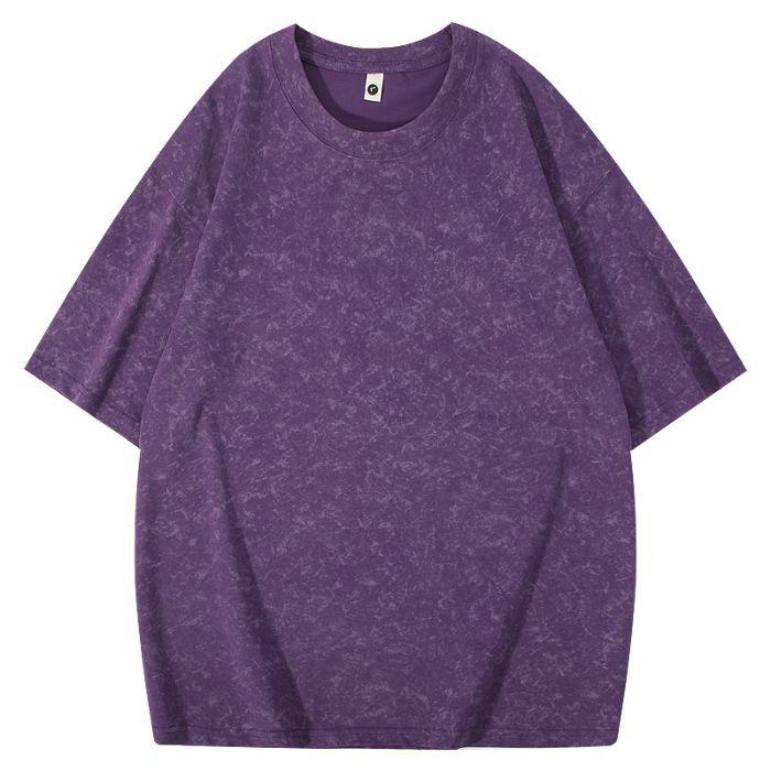 

2025 Футболка из двойной пряжи 260 г, окрашенная в технике тай-дай, из чистого хлопка - Унисекс, однотонная, свободного кроя, с коротким рукавом, со спущенным плечом, с круглым вырезом 3XL