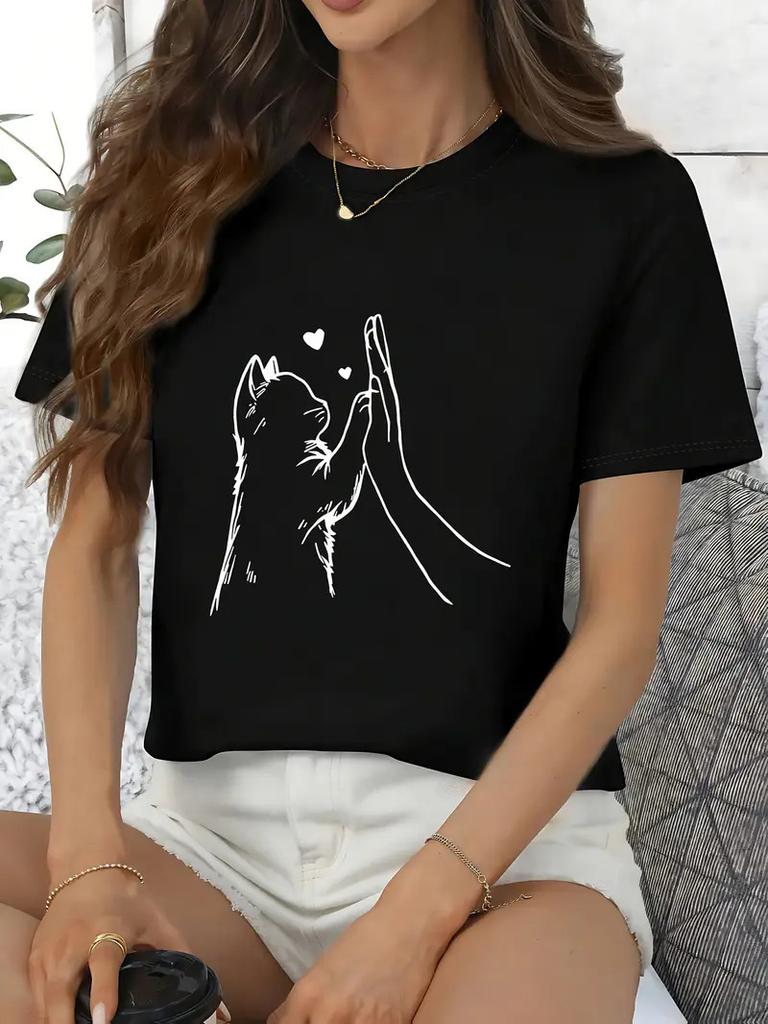 Cotton Vintage Two Hugging Elephants Print Tshirt For Women Casual Round Neck Short Sleeve Wildlife Animal Lover Streetwea
