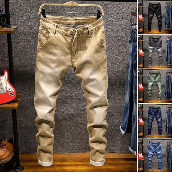 

Джинсы Slim Fit со средней талией и карманами, эластичный однотонный топ, мягкие сезонные мужские брюки для свиданий