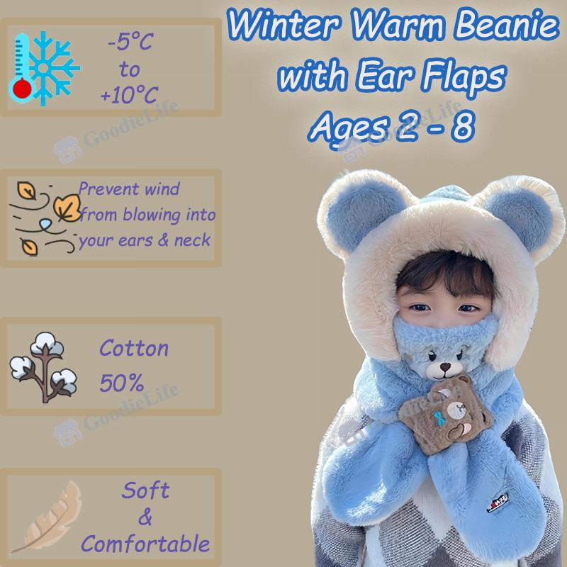 Baby Winter Hat Knitted Beanie with Ear Flaps Warm Windproof Stocking Cap for Newborn Infant Boys & Girls Korean Style Cute Kids Cap