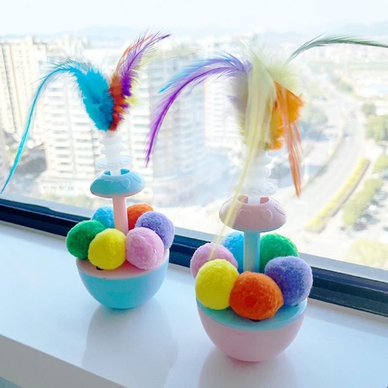 Wobble Cats Spielzeug mit buntem Federball Teaser Spielzeug Ungiftig Indoor Bewegung Spaß Für Kätzchen Besitzer Freund Geschenk