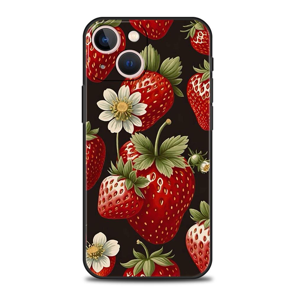 

Phone Case For iPhone 17 16e 15 14 13 12 11 Pro Max SE 7 8 Plus Shell iPhone 16 Soft TPU Cover Summer Strawberry Flowers Print iPhone 15