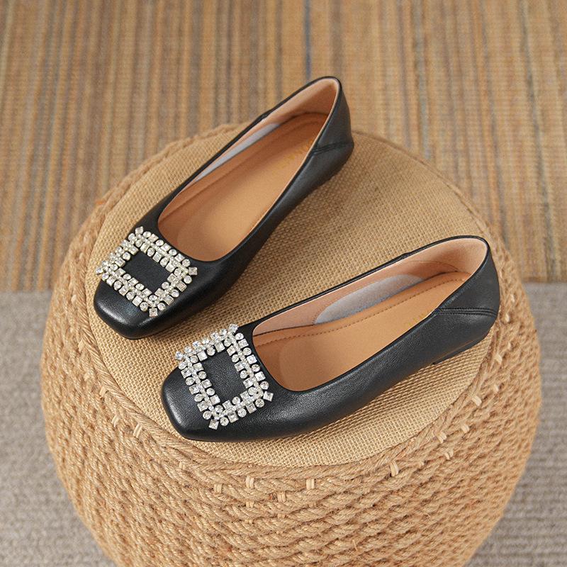 Women's Genuine Leather Nude Flats - Soft Sole, Low-Cut, Plus Size (41-43), Summer 2025 Collection