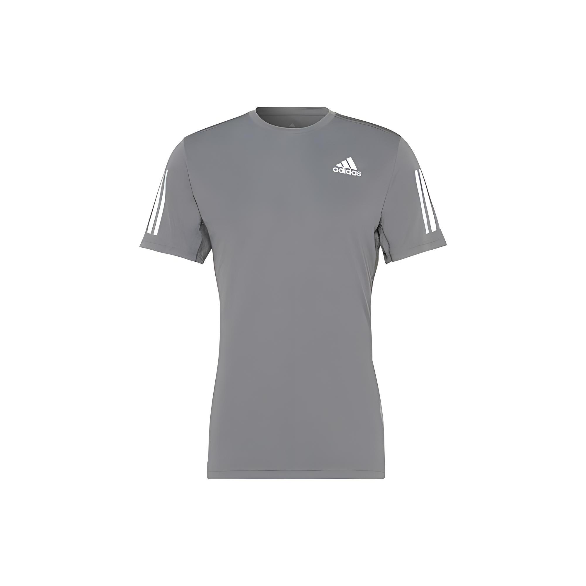 Men s adidas Fitness Training Breathable Logo Stripe Sports Short Sleeve Gray T-Shirt HB7430 M