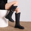 Winter Snow Shoes Round Toe Thick Heels 5cm Slip On Bowknot Waterproof Plush Warm Knee High Bota Big Size 43 44