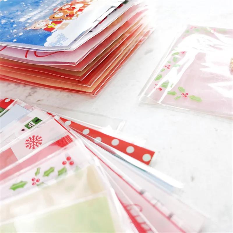 100Pcs 10x10cm Christmas Series Cookie Biscuit Candy Snack Plastic Self-adhesive Xmas Party Gift Bags