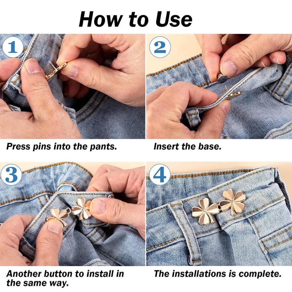4Sets Pant Waist Tightener Detachable Adjustable Jean Button Waist Buckle Set No Sewing Waistband Tightener for Pants Women