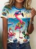 Sea Beach Women T Shirt 3D Animal Flamingo Printed T-shirt Women Fashion Casual Oversized Short Sleeve T Shirt Vocation Tops Tee