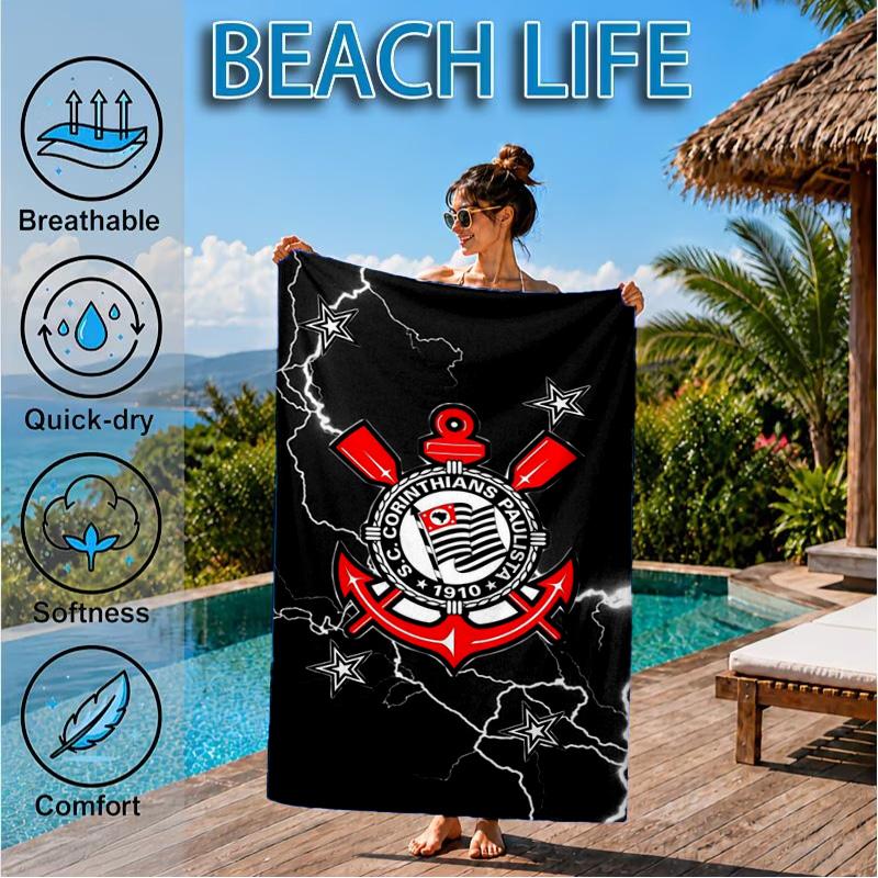 Sport Club Football Crest Printed Microfiber Beach Towel, Soft And Absorbent, Quick-Dry, Ideal for Summer Travel, Beach Essential, Swimming Pool