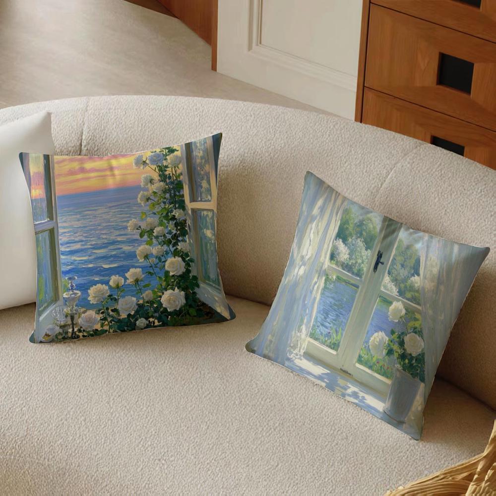 Painting Style Cushion Cover Pillowcase Anti-Dustmite Living Room Sofa Decor Cushion Room