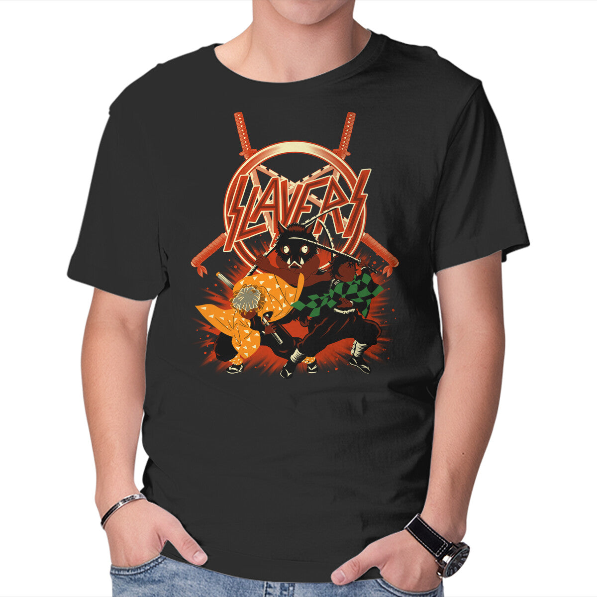 Unisex Crew Neck T-Shirt Three Slayers Graphic Short Sleeve Casual Tee S