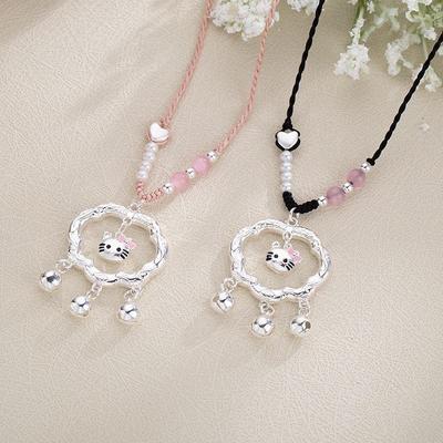 KT Cat Auspicious Cloud Lock Bell Necklace Niche Design Safety Lock Hello Kitty Necklace Sweet Gift for Girlfriend