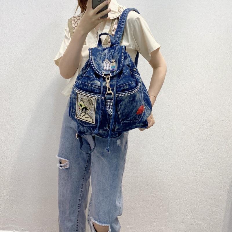 Bags Women'S Bags Canvas With Diamond Bags Casual School Bags Denim Backpacks Large Backpacks