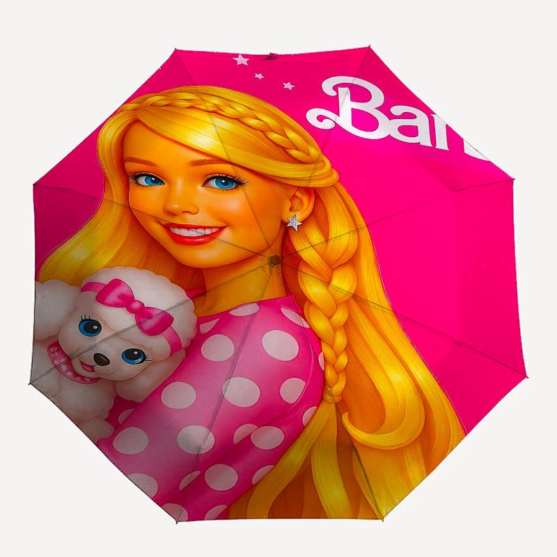 

1pc pink polka dots Automatic Folding Umbrella - Compact 8-Rib Design, Durable Plastic & Iron1298L