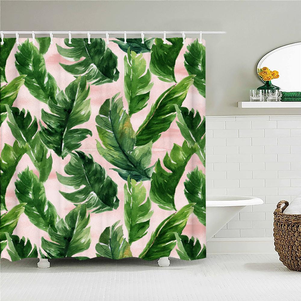Green Leaves Shower Curtain Mat Grass Beauty Bath Shower Mildew Resistant and Polyester Waterproof white Shower Curtain Decor