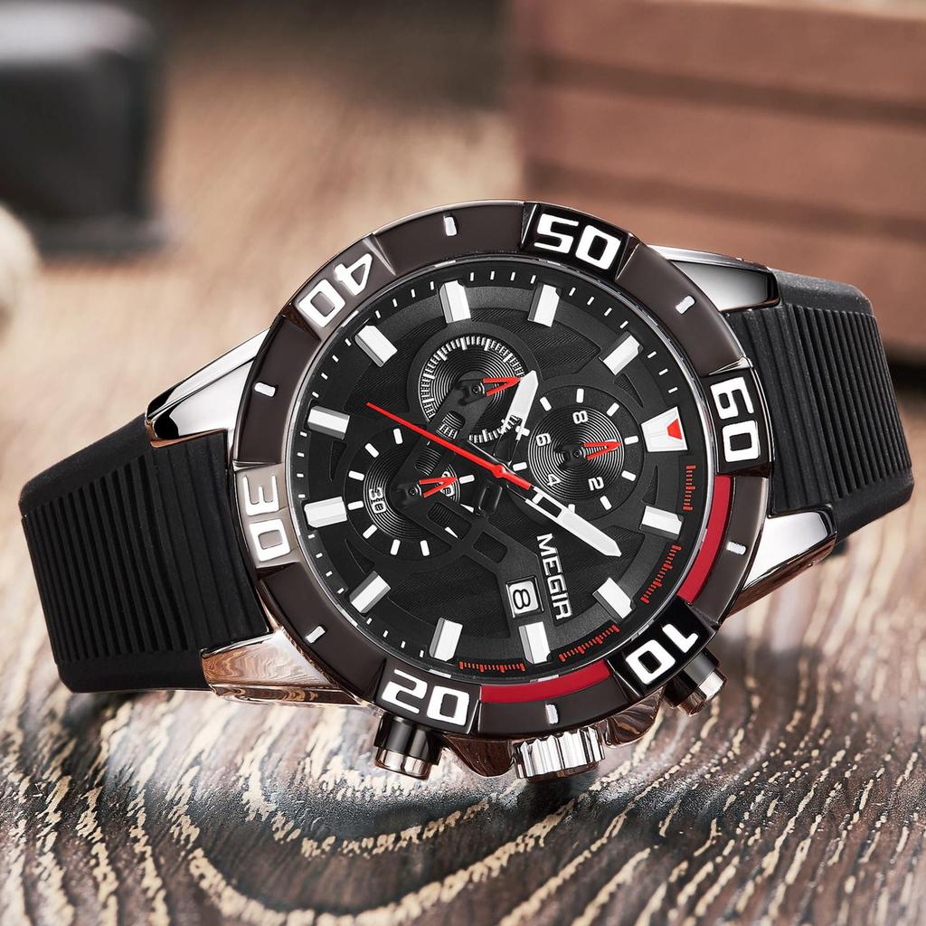 Neue MEGIR Chronograph Sportuhr Männer Großes Zifferblatt Wasserdicht Militär Quarz-armbanduhr Mann mit Silikonband Drop Shipping