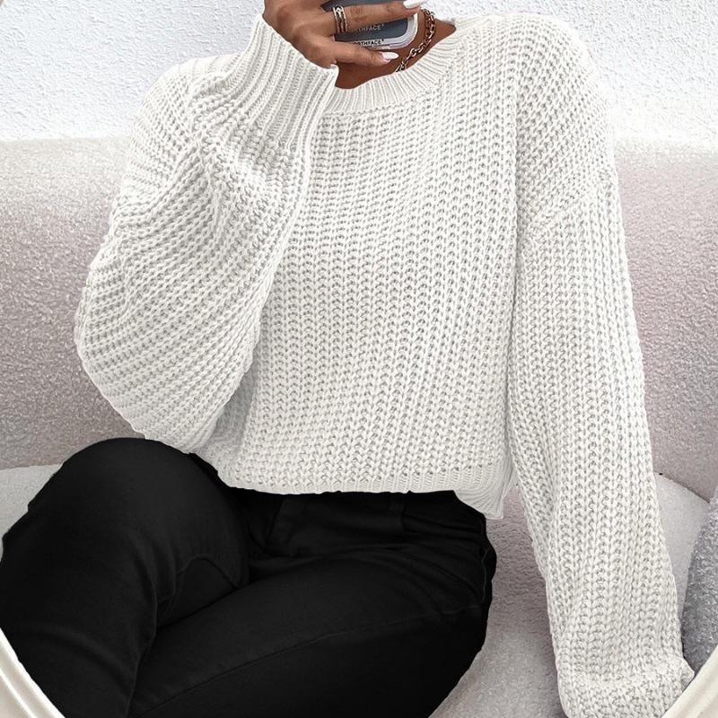 Autumn and winter new women's clothing loose short jumper round neck long sleeve knitted sweater