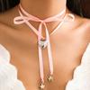 Elegant Ribbon Necklace Unique Heart Star Pendant Necklace Adjustable Bowknot Choker Adornment for Women Wedding Jewelry