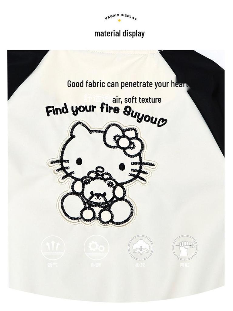 Girls' Cat-Themed Baseball Jacket - 2025 Spring/Autumn Casual Children's Top