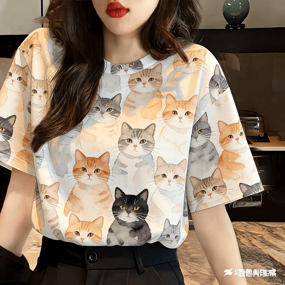 

T-Shirt for Everyone - Casual Design with Flower & Cat Prints 5XL