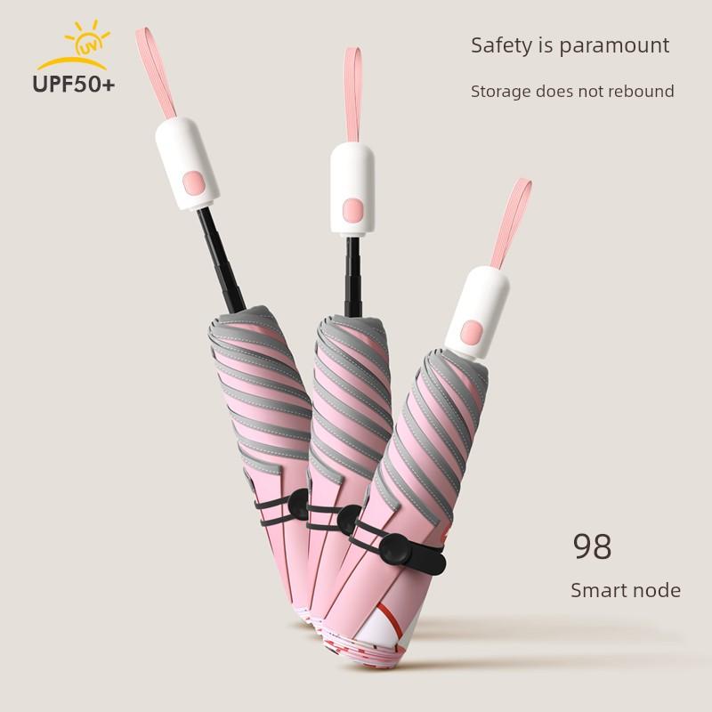 Children's Folding Umbrella with Rounded Corners, Anti-Rebound, Cartoon Design for Boys and Girls, Suitable for Primary School Students, Dual-Use for