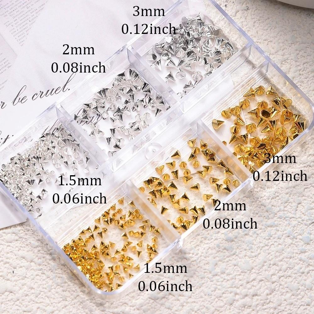 6 Grids Multi-Size Nail Art Studs Black And Silver Tone Cone Spike Nail Jewels  Punk Style Nail Art