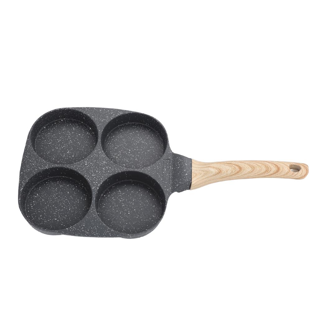 Aluminum 4 Cup Egg Frying Pan Non Stick Egg Cooker Pan Pancake Pan Easy Clean Wooden Handle For Gas Stove Induction Cookware