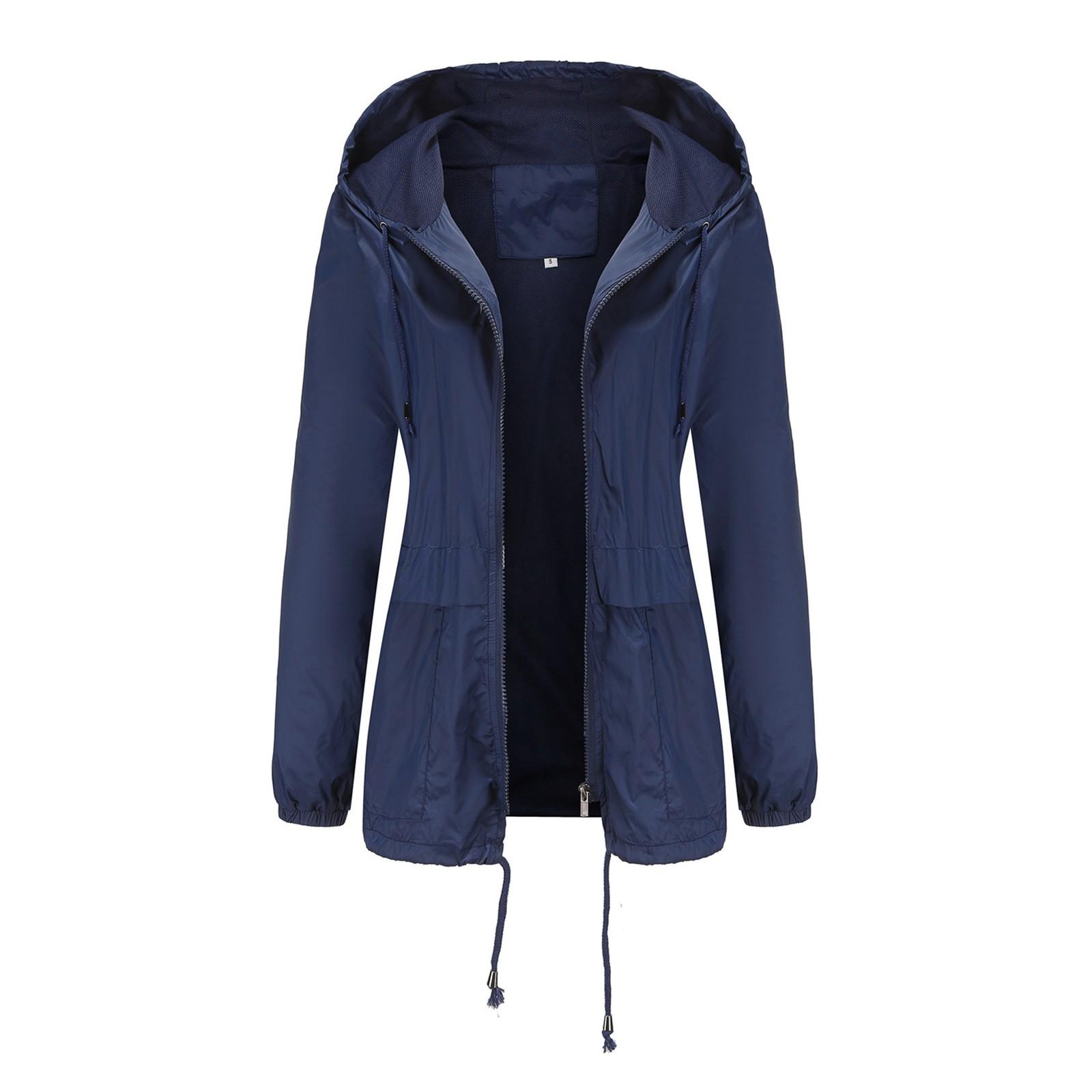 

Женская легкая куртка с капюшоном для улицы, тонкая однотонная куртка-субмашина M тёмно-синий